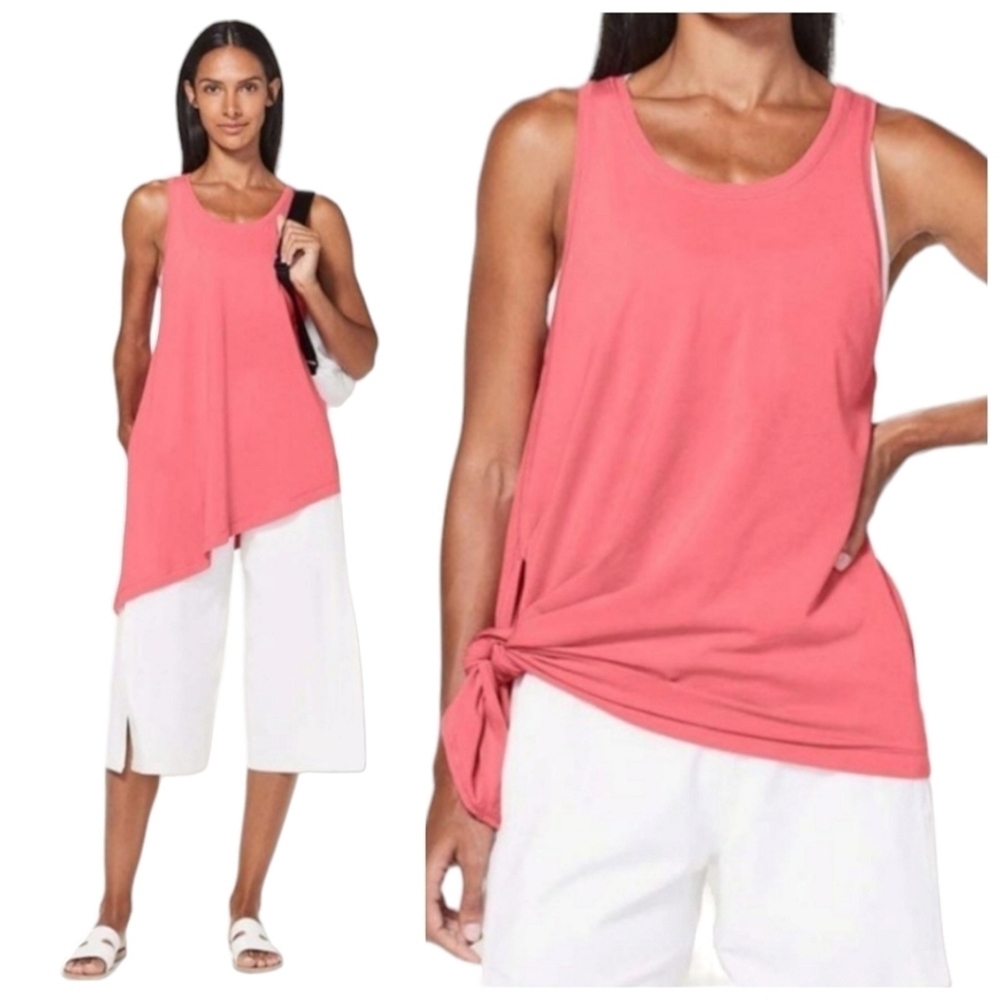 Lululemon Athletica To The Point Side Tie Tank Top In Glossy Pink 10 Pima Cotton